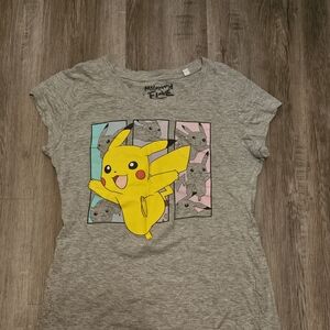 Mighty Fine Gray Tee with Pikachu Graphic